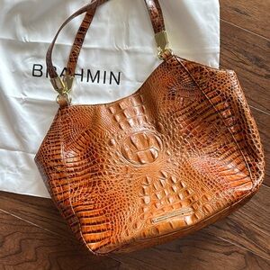 Brahmin Tan Crocodile embossed Shoulder Bag
